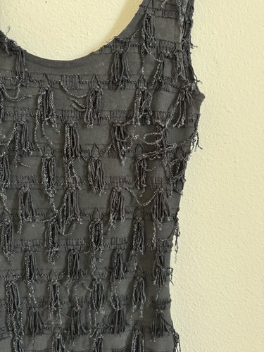 Vintage 80er 90er schwarz Fransen Bodycon Paris Minikleid Gr. S - Bild 2 von 5
