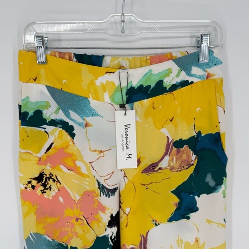 NWT Veronica M Cherise Floral Wide Leg Side Zip Palazzo Pant Yellow/Green/Crm M - Picture 3 of 10
