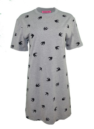 Alexander McQueen McQ Camiseta Vestido Terciopelo Golondrina Pájaro Gris y...