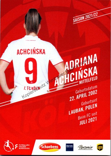 Original Autogramm Adriana Achcinska FC Köln /// Autograph signiert signed signe - Bild 2 von 2