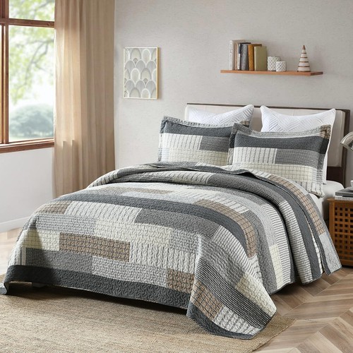 Y-PLWOMEN King Size Quilt - 100% Cotton Cozy King Quilt Set, Farmhouse Stripe... - Picture 2 of 7
