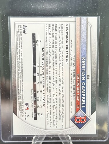 2025 Bowman Chrome Sapphire KRISTIAN CAMPBELL RC #58 Image Variation SP Boston - Picture 2 of 2