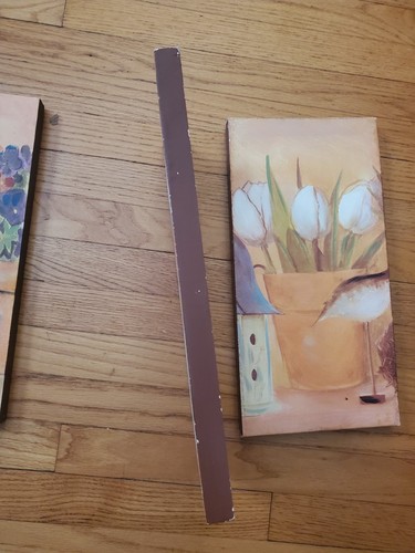 Canvas Wall Art Set Of 3 Flower Pots Tulips Bird House 8" x 16" - Picture 5 of 7