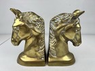 Vintage Pair Of Brass Horse Head Equine Bookends 5 1/4" Made in Korea