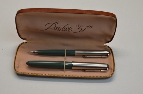 Vintage Parker Füllfederhalter und Bleistift im Etui 51 grau grün chrom silber
