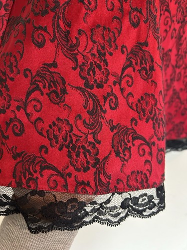Vintage 90s Y2K Skirt My Michelle Goth Victorian Vamp 7 8 Red Satin Black Lace - Picture 3 of 5
