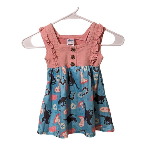 Shea Baby Girl Western Cowgirl Horseshoe Horses Denim Dress Size 12-18 Month  - Picture 1 of 4