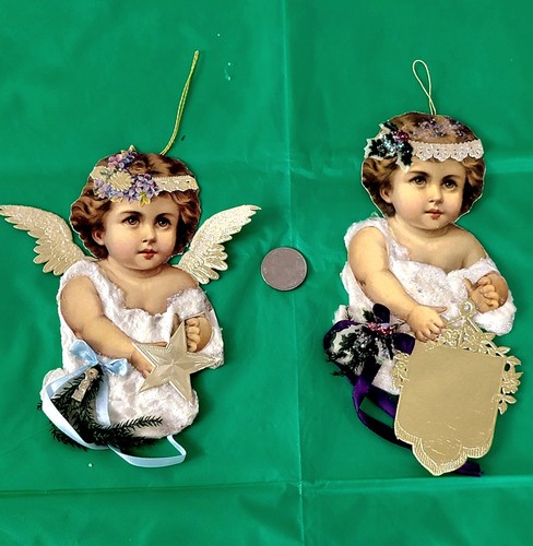 Lot 10 Vintage Victorian Scrap Lametta Cotton Christmas Ornaments 1992 Fabulous  - Bild 2 von 20