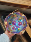 Super ELECTRIC Lavender Vintage Imperial Carnival Glass Lustre Rose Pattern Bowl