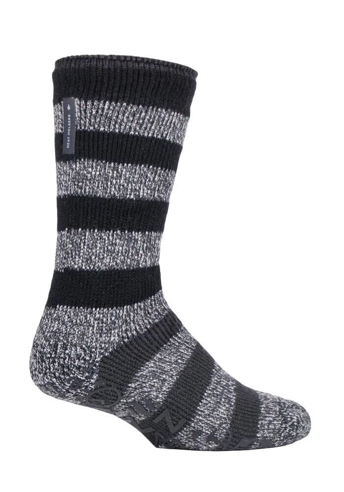 HEAT HOLDERS - Mens Striped Warm Fleece Lined Non Slip Thick Slipper Socks