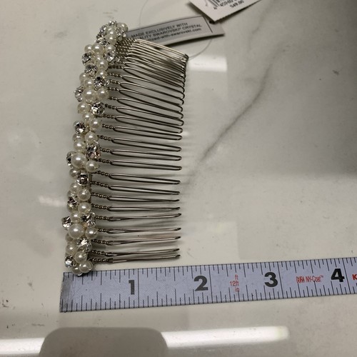 Elegant Silver Plated Hair Comb Swarovski Crystals faux Pearls Bridal $49 NEW - Picture 5 of 15