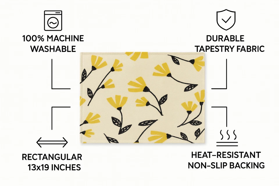 DaDa Bedding Set of 4 Spring Yellow Tan Floral Tapestry Dining Table Placemats - Image 2 of 4