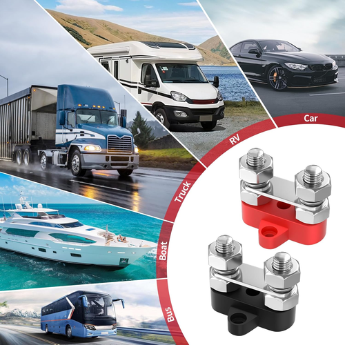 Bus Bar 12V 250A Blocco Distribuzione Alimentazione Doppio 3/8" Borchie Marine Batteria Bus Bar - Foto 6 di 12