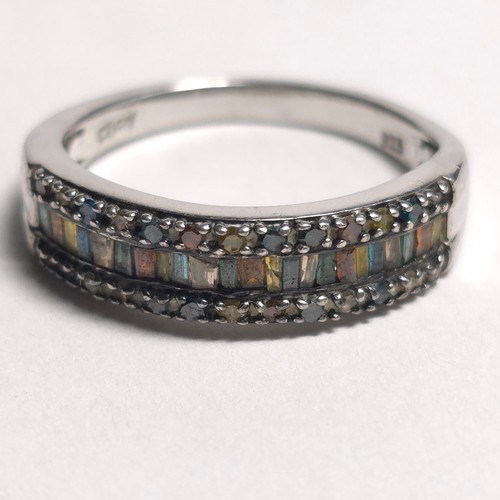 D'Joy Multicolor (IR) Diamond 1.00ctw Rhodium Plated 925 Silver Ring Size 8 - Picture 1 of 13