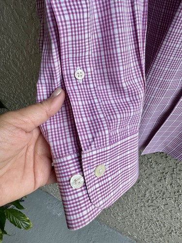 Brooks Brothers 1818 Men's Shirts Slim Fit Non-Iron Pink Plaid Logo Cotton Sz L - Picture 5 of 7