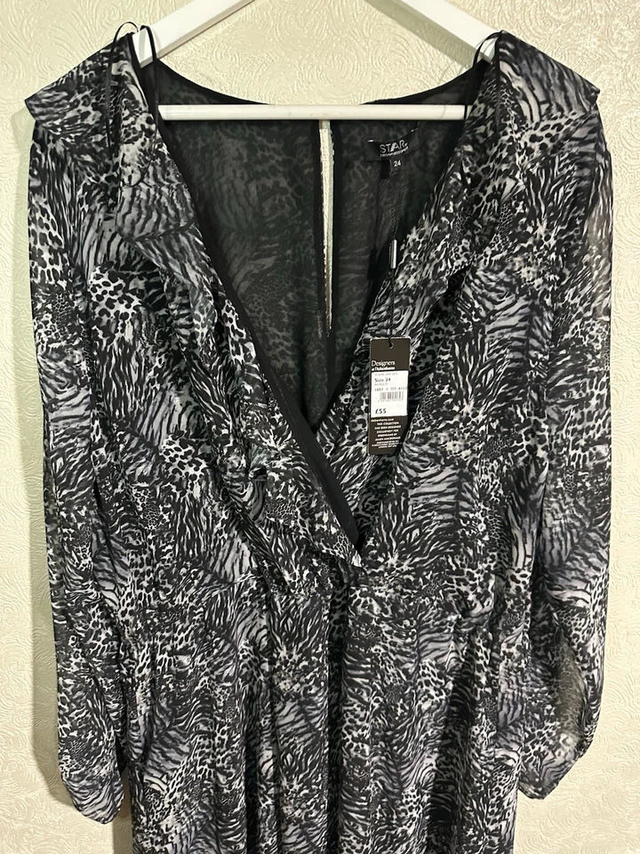 Star By Julien Macdonald Plus Size Animal Print Wrap Midi Dress Size 24 BNWT - Image 2 of 4