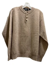 Woods & Gray Sweater Men Large Beige Fisherman Lodge Lambswool Pullover Outdoors