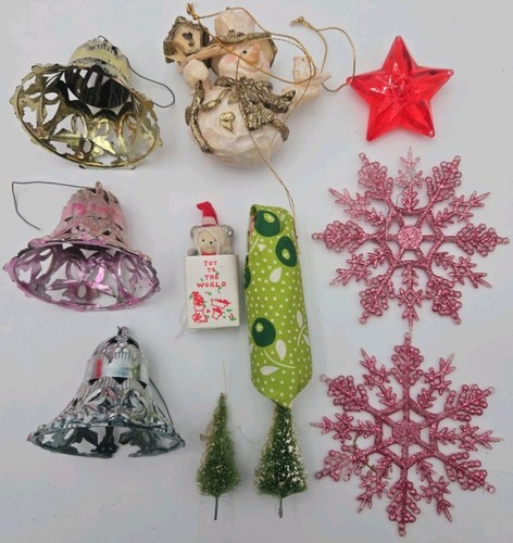 Vintage Christmas Ornament Lot – Retro Bells, Glitter Snowflakes, Mini Trees,... - Picture 2 of 2