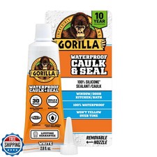 Gorilla 100% Silicone Caulk, Waterproof Sealant, 2.8oz Squeeze Tu