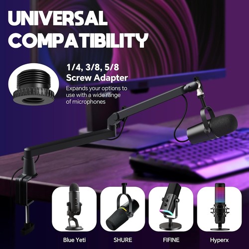 Microphone Boom Arm, Low Profile Mic Arm with 360° Rotation, Cable Management - Picture 4 of 8