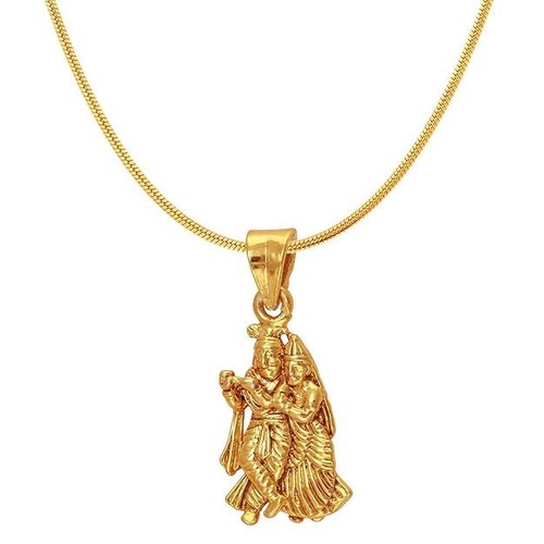 Indian Traditional Radha Krishna Gold Pendant With Chain For Unisex - Picture 5 of 6