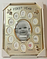 Malden BABY FIRST YEAR Photo Frame Silvertone 13 Openings 10x7.5" NEVER USED