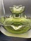 Vintage Anchor Hocking Avocado Green Glass Chip And Dip set MCM