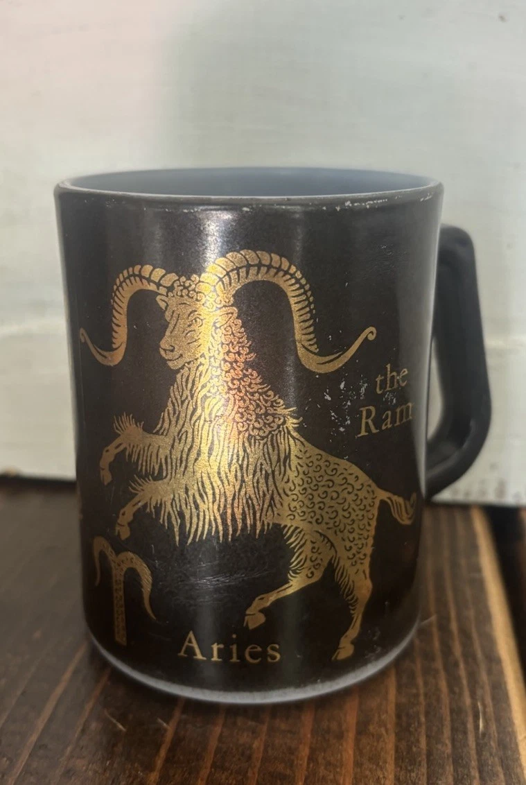 Vintage 1970's Federal Milk Glass ARIES Astrological Zodiac Sign Coffee Mug