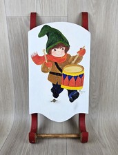 Vtg Hand Made Wooden Musical Sled Christmas Decor Artist Signed USA Cottage Core