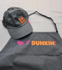 New Without Tags Set GRAY Dunkin Donuts Uniform Apron S/M +Adult Hat  Halloween