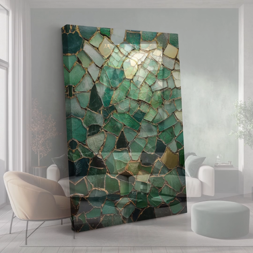 Impresión de pintura verde abstracta moderna de piedras preciosas sobre lienzo enmarcado arte de pared mosaico - Vídeo 1 de 1