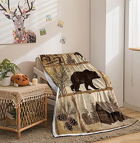 Rustic Cabin Throw Blankets, Farmhouse Country Antique Bear Moose Forest - Picture 4 of 6