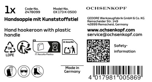 Ochsenkopf OX173K-0500 Hand Hookeroon with Plastic Handle - Picture 6 of 6