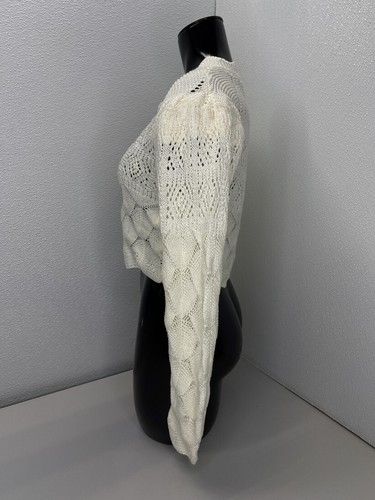 Farm Rio Womens Cardigan Sweater Off White Size XS Mixed Lace Stitch Cropped - Picture 3 of 12