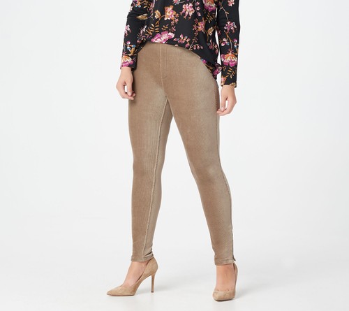 Susan Graver Women's Petite Pants PS Knit Corduroy Straight Leg Brown A297162