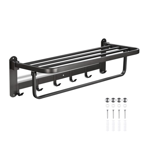 23" Wall Mounted Towel Rack 2 Tier Rail Holder Storage Shelf Hook Bathroom Hotel