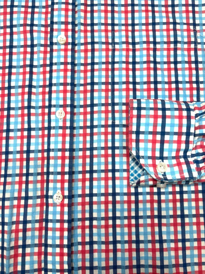 Camisa a Cuadros Tailorbyrd Para Hombres Botón Delantero Manga Larga Blanca Azul Roja Grande L Foto 2 de 4