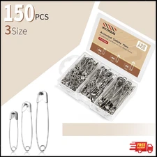 Safety Pins, 150 PCS Safety Pins Assorted, 3 Different Sizes Silver Safety Pins