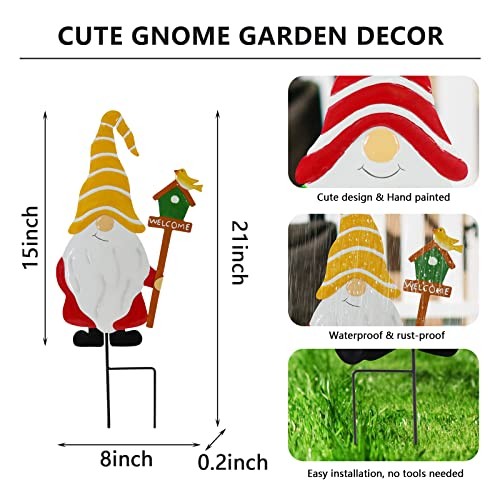 Gnome Garden Decor, Metal Gnomes Decorative Garden Stakes, Garden Decorations - Picture 2 of 7