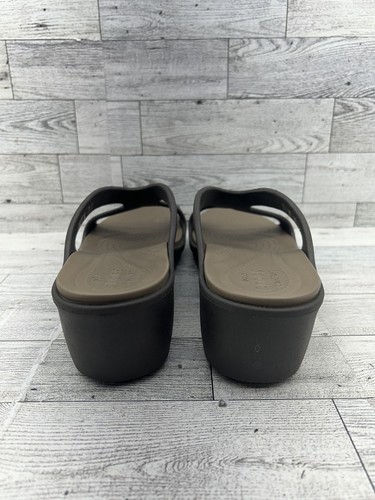 Crocs Sandals Shoes Womens Size 9 Brown Tan Dual Comfort Wedge Slide Slip On - Picture 6 of 12
