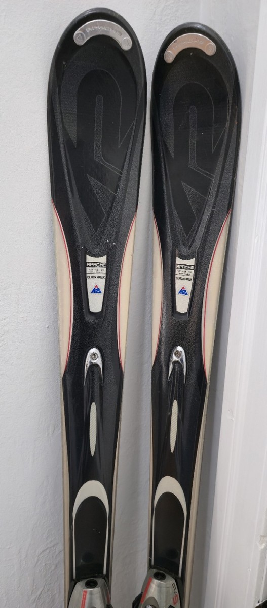 k2 apache black hawk skis with marker m1000 bind K2 Apache Black Hawk Skis 160cm w/ Bindings Clean Good Shape Black Silver!