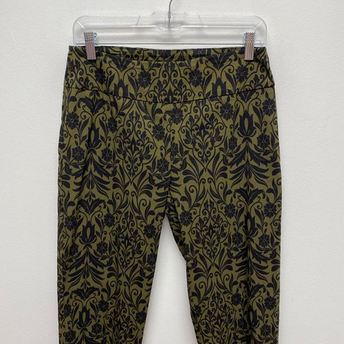 Zac & Rachel Womens Black Green Floral High Waisted Pull On Straight Pants 6 - Picture 2 of 8