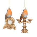 Gisela Graham Set Two Vintage Robin Christmas Tree Decorations with Gold Twine