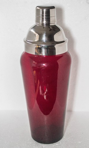 Vintage MCM Heavy Glass Cocktail Shaker 11 1/2" Ruby Red