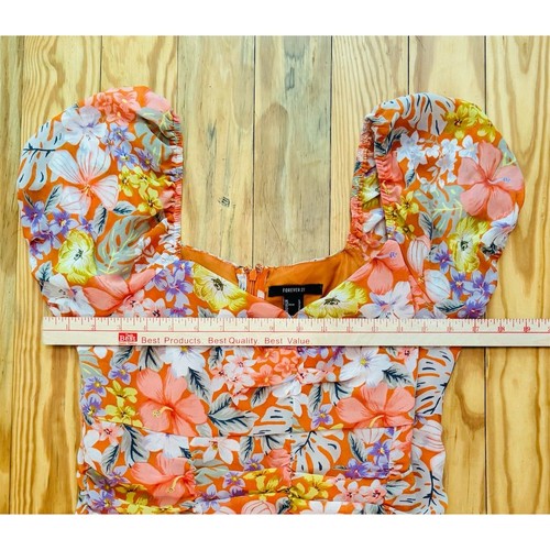 Forever 21 Women Ruched Mini Dress Tropical Floral Print L garden party feminine - Picture 4 of 6