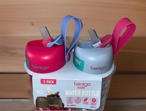 Bentgo Kinder Trinkflasche ohne Verschütten 2er Pack Sicherheit Strohhalm BPA frei Tritan Griff - Bild 4 von 9
