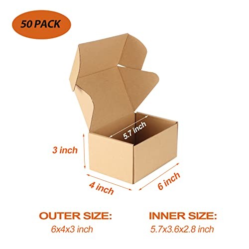 Shipping Boxes Bulk 50 Pack Tab Lock Tuck Top Mailer Boxes 6x4x3 inch Brown - Picture 3 of 7