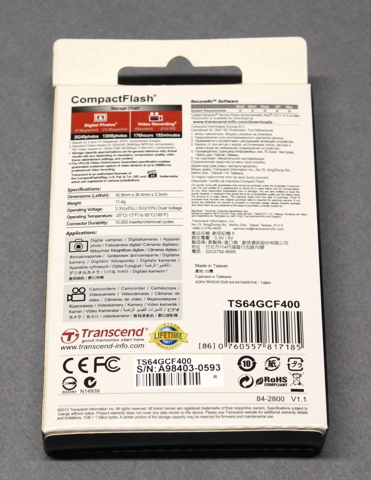 Transcend 400X 64GB Compact Flash CF Sealed Premium Memory Card - Image 2 of 3