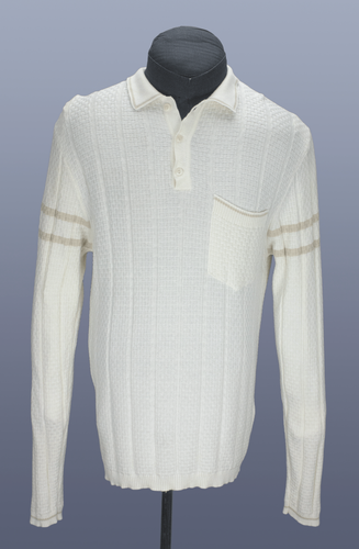 Percival Waffle Knit Long Sleeve Polo Shirt Mens White-Cream Size XL 100% Cotton - Picture 10 of 24