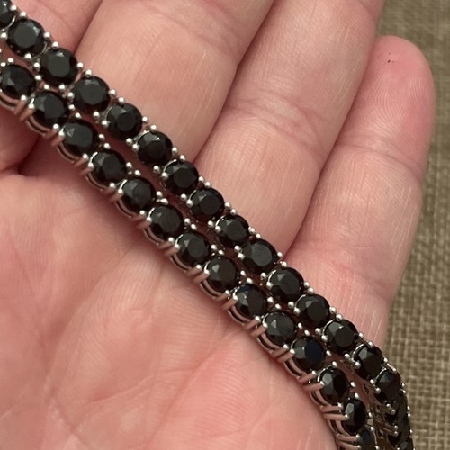 Sterling Silver 925 Black Tourmaline Gemstone Tennis Necklace 5mm 18.5” 39.4Gr - Picture 10 of 15